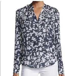 Vince Abstract Navy and White Silk Top